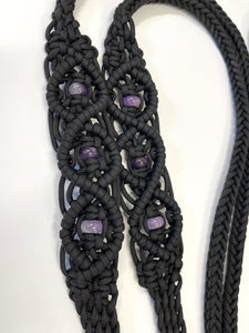 8' Fancy  braided loop reins black with amethyst