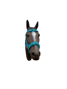 Neon turquoise Beaded Browband Headstall with a fancy braided browband all sizes.